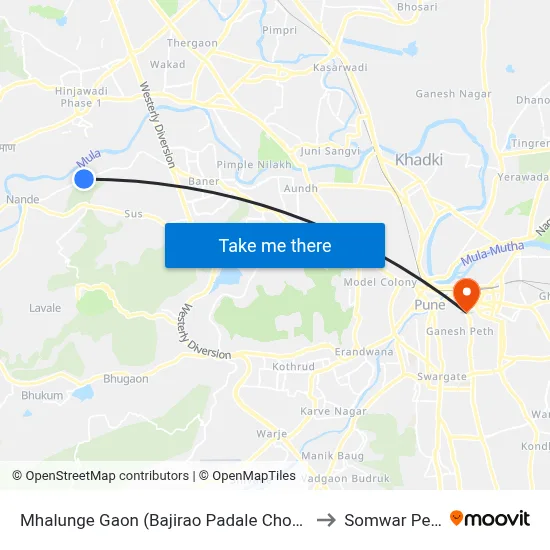 म्हालुंगे गाव (बाजीराव पडाले चौक) to सोमवार पेठ map