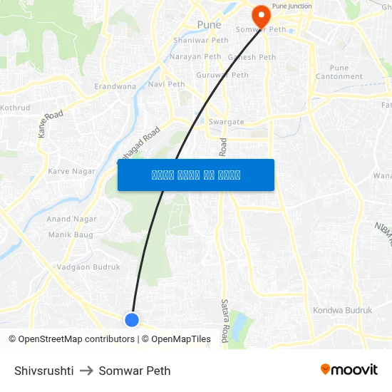 शिवसृष्टि to सोमवार पेठ map