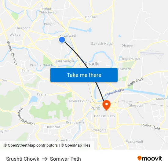 सृष्टि चौक to सोमवार पेठ map
