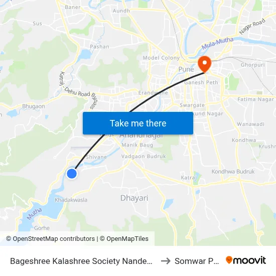 बागेश्री कलाश्री सोसायटी नांदेड सिटी to सोमवार पेठ map