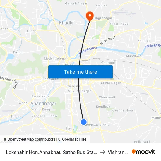 लोकशाहीर माननीय अण्णाभाऊ साठे बस स्टैंड अपर डेपो to विश्रांतवाडी map
