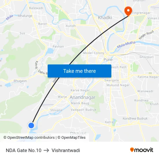 एनडीए गेट नं.10 to विश्रांतवाडी map