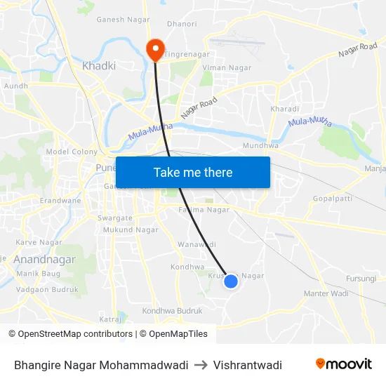 भांगिरे नगर मोहम्मदवाड़ी to विश्रांतवाडी map