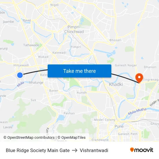 ब्लू रिज सोसायटी मेन गेट to विश्रांतवाडी map