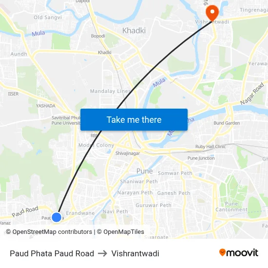 Paud Phata Paud Road to विश्रांतवाडी map