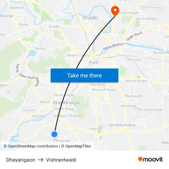 धायरीगांव to विश्रांतवाडी map
