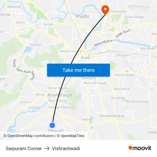 साईपुरम कॉर्नर to विश्रांतवाडी map