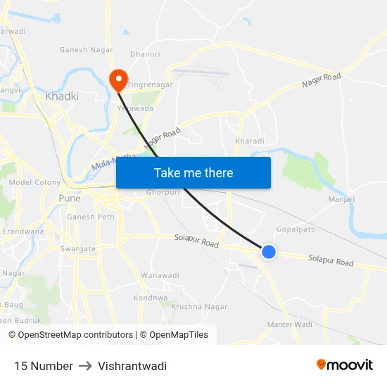 15 नंबर to विश्रांतवाडी map