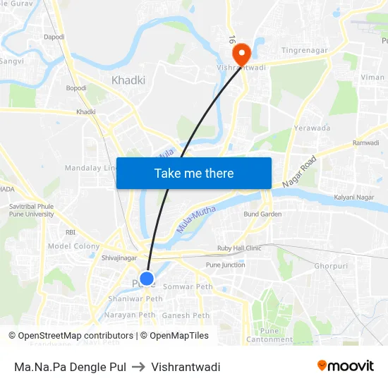 म.न.पा. डेंगले पूल to विश्रांतवाडी map