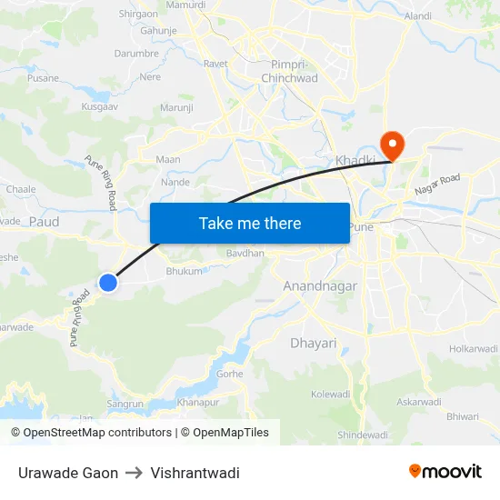 उरवडे गाव to विश्रांतवाडी map