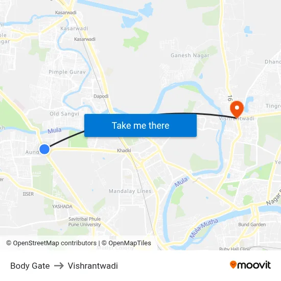 बॉडी गेट to विश्रांतवाडी map