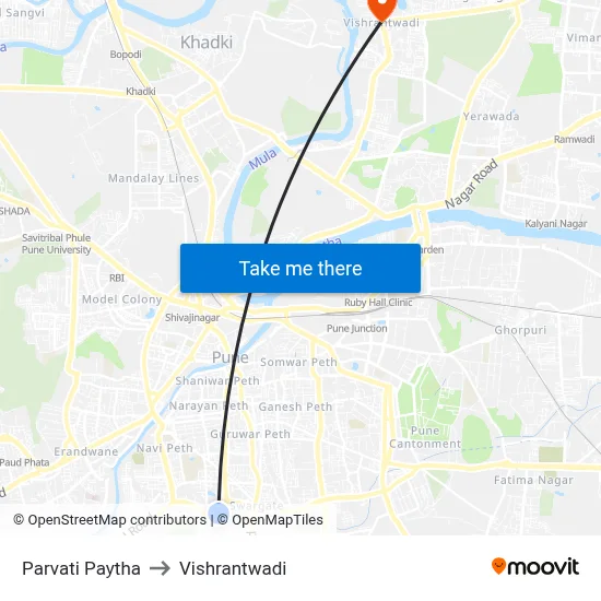 पार्वती पायथा to विश्रांतवाडी map