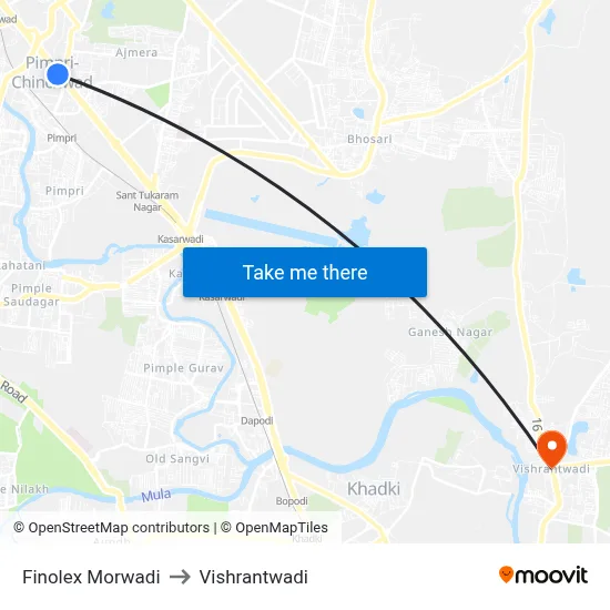 फिनोलेक्स मोरवाडी to विश्रांतवाडी map