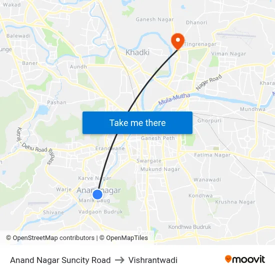 आनंद नगर सनसिटी रोड to विश्रांतवाडी map
