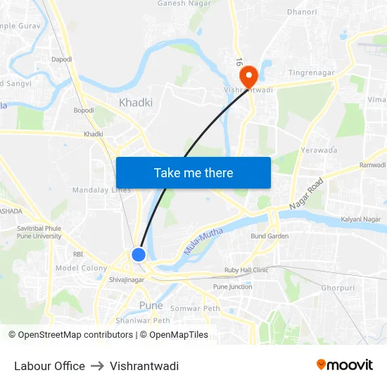 श्रम कार्यालय to विश्रांतवाडी map