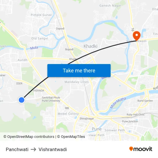 पंचवटी to विश्रांतवाडी map