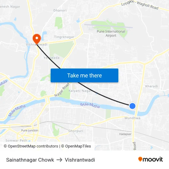 साईनाथनगर चौक to विश्रांतवाडी map