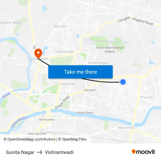 सुनीता नगर to विश्रांतवाडी map