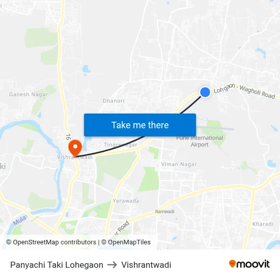 पाण्याची टाकी लोहगाव to विश्रांतवाडी map