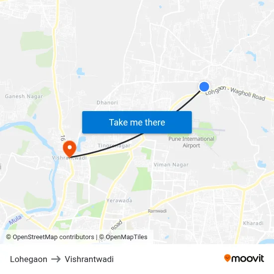 लोहगाव to विश्रांतवाडी map