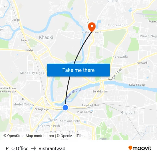 आरटीओ कार्यालय to विश्रांतवाडी map