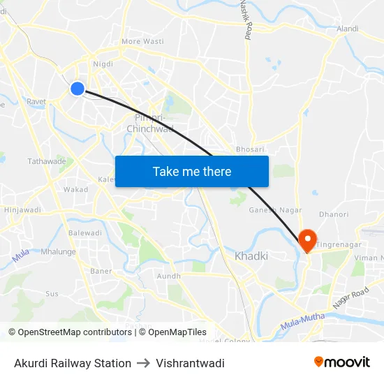 अकुर्दी रेलवे स्टेशन to विश्रांतवाडी map