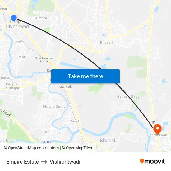एम्पायर एस्टेट to विश्रांतवाडी map