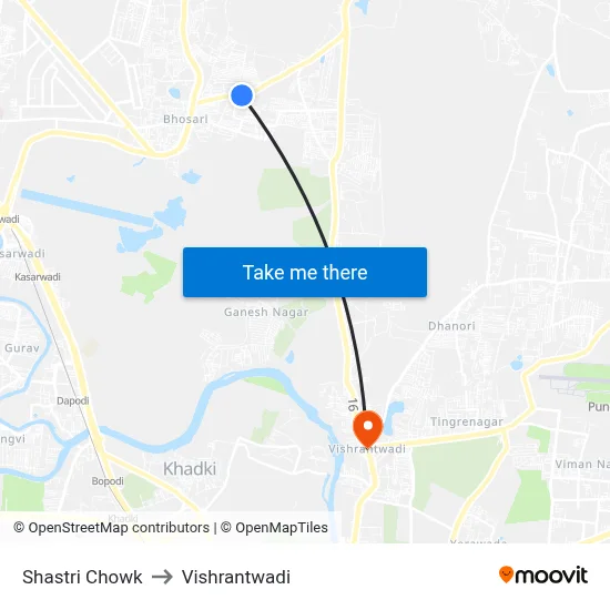 शास्त्री चौक to विश्रांतवाडी map
