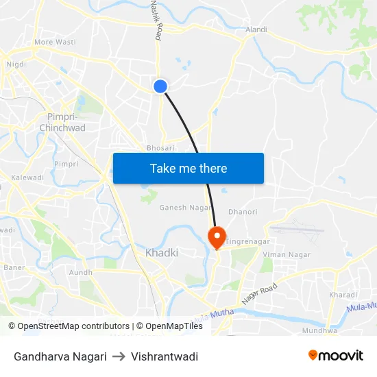 गंधर्व नगरी to विश्रांतवाडी map