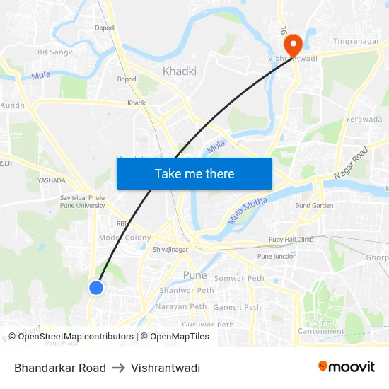 भंडारकर रोड to विश्रांतवाडी map