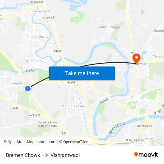 ब्रेमेन चौक to विश्रांतवाडी map