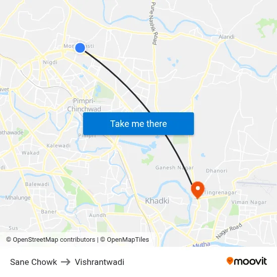 साने चौक to विश्रांतवाडी map