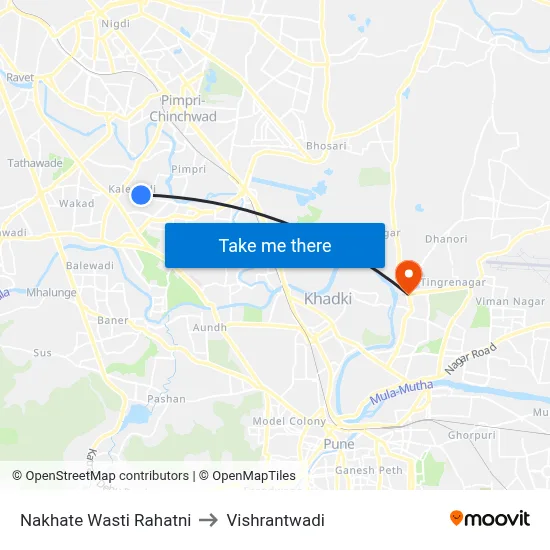 Nakhate Wasti Rahatni to विश्रांतवाडी map