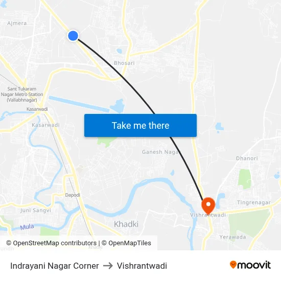 इंद्रायणी नगर कॉर्नर to विश्रांतवाडी map