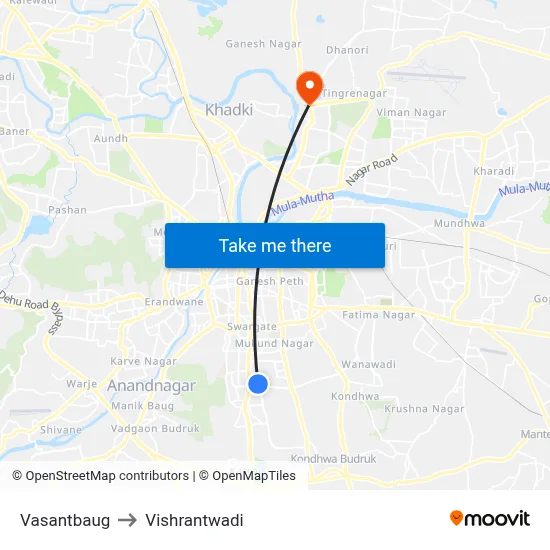 वसंतबाग to विश्रांतवाडी map