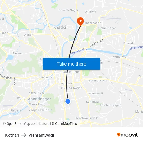 कोठारी to विश्रांतवाडी map