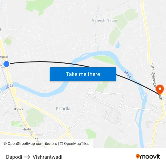दापोडी to विश्रांतवाडी map