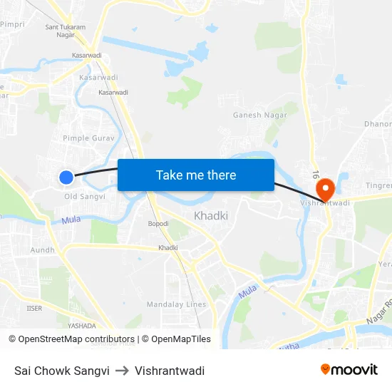 साई चौक सांगवी to विश्रांतवाडी map