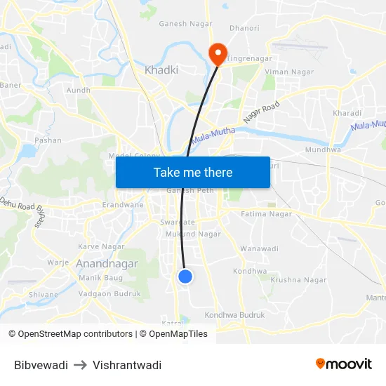 बिबवेवाड़ी to विश्रांतवाडी map