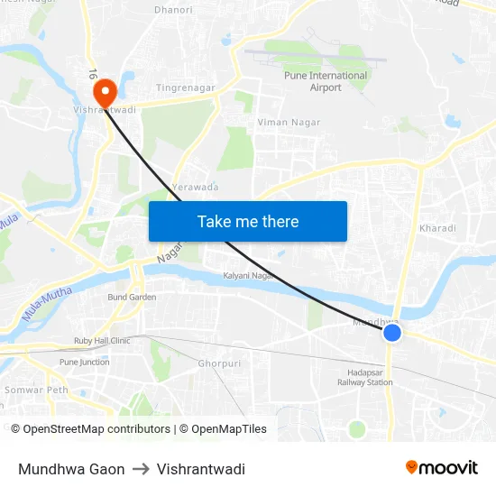 मुंढवा गाँव to विश्रांतवाडी map