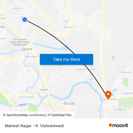 महेश नगर to विश्रांतवाडी map