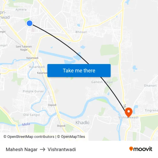 महेश नगर to विश्रांतवाडी map
