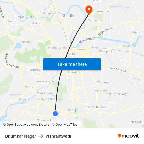 भुमकर नगर to विश्रांतवाडी map