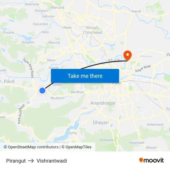 पिरंगुत to विश्रांतवाडी map