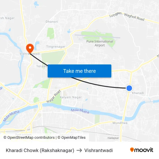 खराडी चौक (रक्षकनगर) to विश्रांतवाडी map