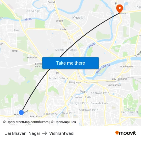 जय भवानी नगर to विश्रांतवाडी map