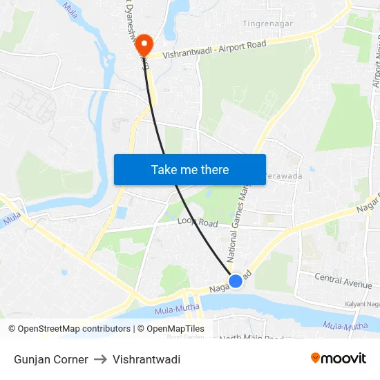गुंजन कॉर्नर to विश्रांतवाडी map