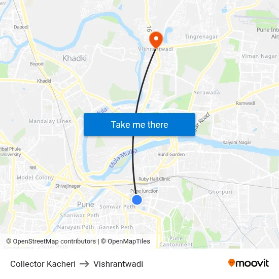 कलेक्टर कचेरी to विश्रांतवाडी map