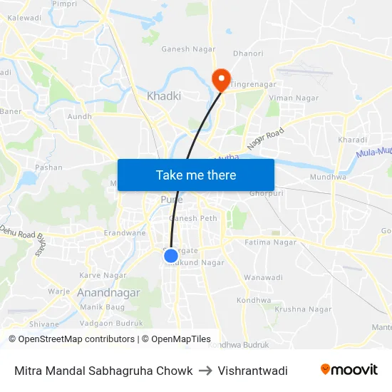 मित्र मंडल सभागृह चौक to विश्रांतवाडी map