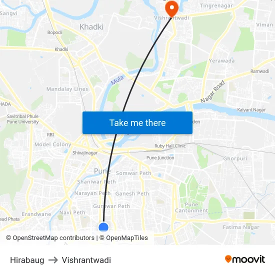 हीराबाग to विश्रांतवाडी map